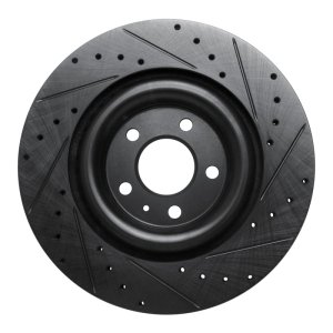 Audi Q8 e-Tron Sportback Brake Rotor (1) - Rear Left - R1 Concepts - Drilled & Slotted - Black - `17-`25